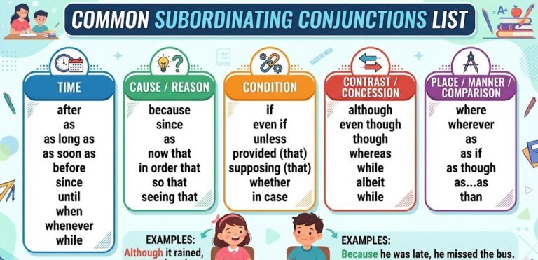 subordinating conjunctions list